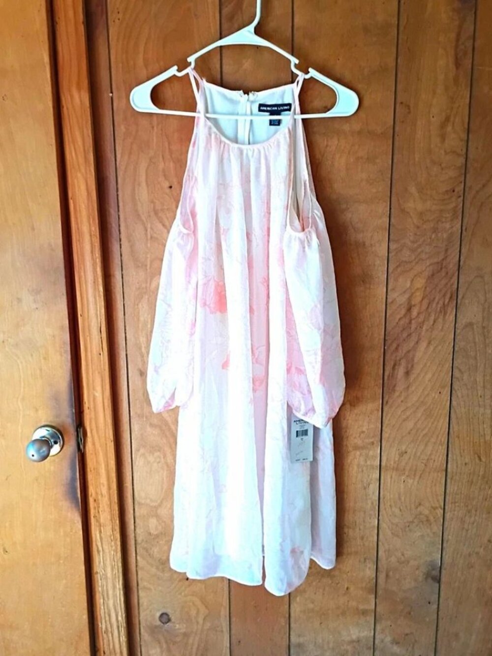 American Living Womens Pink White Floral Cold Shoulder Halter Shift Dress 14 NEW